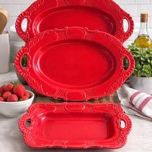 10 Strawberry Street Red Oval Embossed Serving Platters